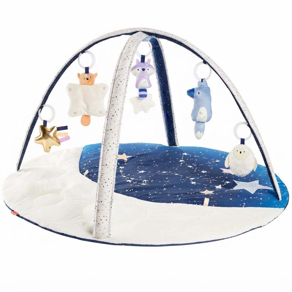 Skip Hop Celestial Dreams Tummy Time Mat 0-2 Years, 5 Sensory Hanging Toys with Music, Soft High-Contrast - Multicolour