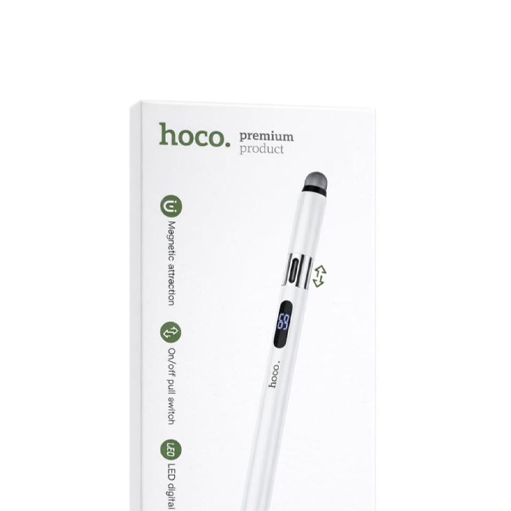 HOCO DGA14 Universal Dual-Tip Capacitive Stylus Pen with Digital Display, Palm Rejection, Tilt Sensitivity - White