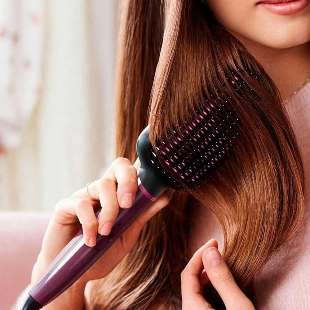 Philips Heated Straightening Brush, ThermoProtect Technology, Tourmaline Ceramic Bristles, 2 Temperature Settings, Fast Styling | Black - BHH730/03
