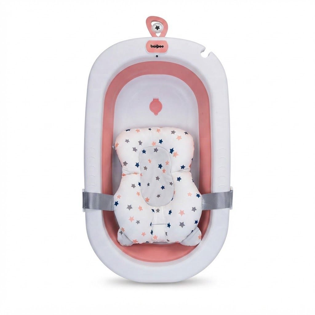 Baybee Foldable Baby Bathtub with Support Cushion, Anti-Skid Base & Drainer, Portable Compact Bath Tub
