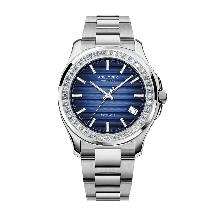 Agelocer Baikal Blue Automatic Mechanical Watch, 40mm 316L Stainless Steel Case, 80-Hour Power Reserve, Sapphire Crystal, 50m Water Resistant