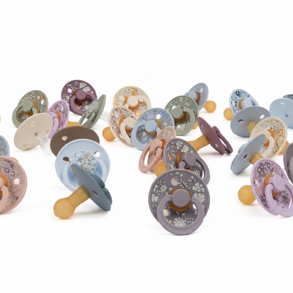 BIBS X Liberty Colour Capel Latex Round Pacifier Size 1 0+ Months 2 Pack, Skin Like Softness, Excellent Flexibility - Fossil Gray Mix