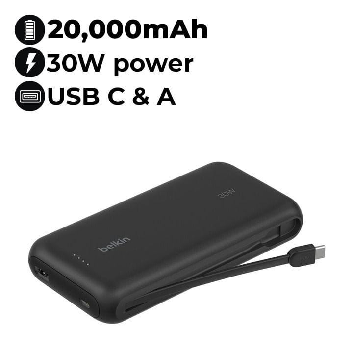 Belkin Power Bank 20000 mAh with Integrated Cable | Black | BPB024HQBK