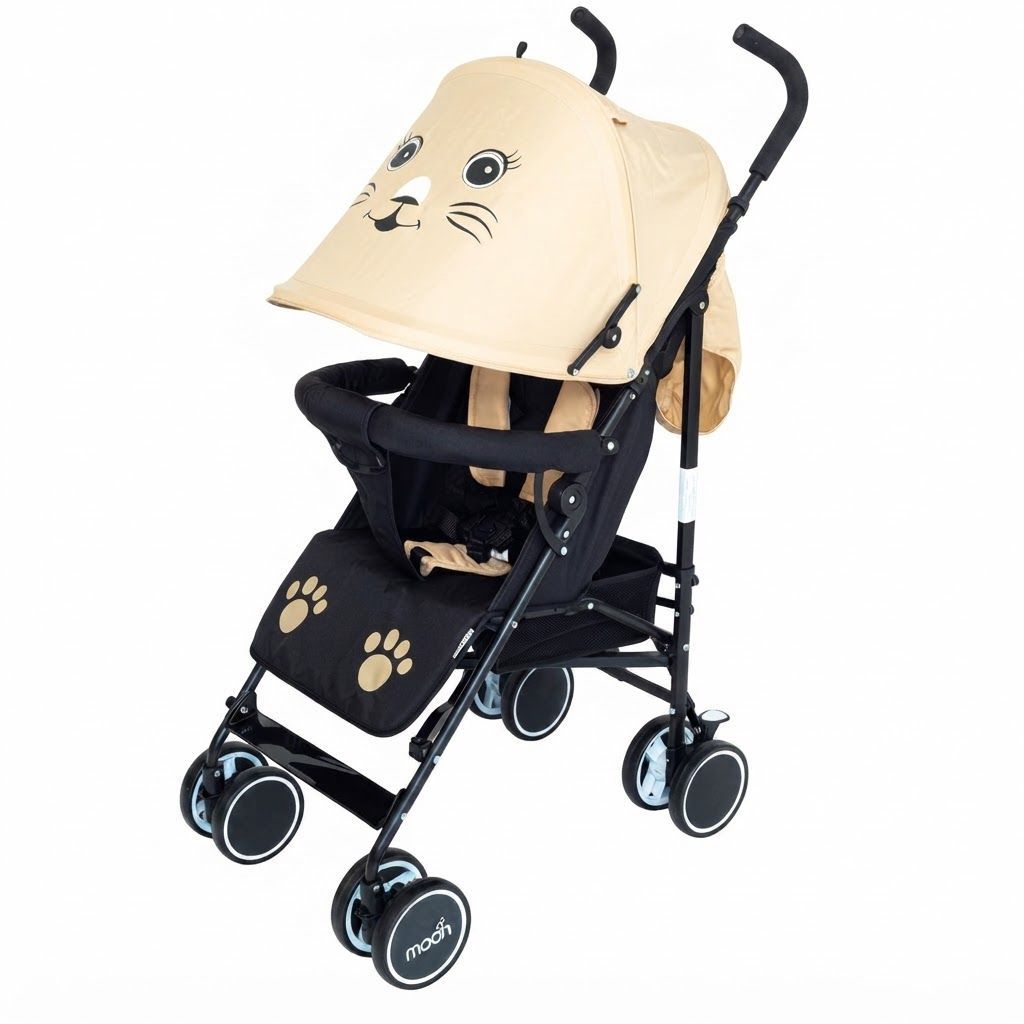 The Moon Brand Safari Cat Umbrella Stroller Compact Lightweight Travel Stroller for Babies 0-36 15 kg, 5-Point Safety Belt, Umbrella Fold