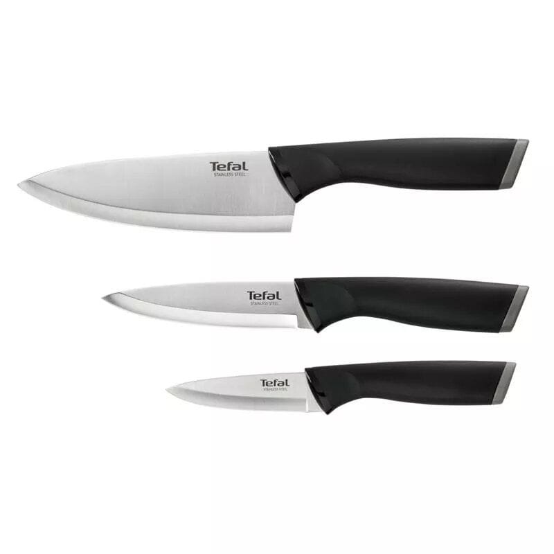Tefal Comfort Kitchen Knife Set, 3-Piece Stainless Steel Blades, 9cm Paring, 12cm Utility & 15cm Kitchen Knives, Ergonomic Handles - K221S375