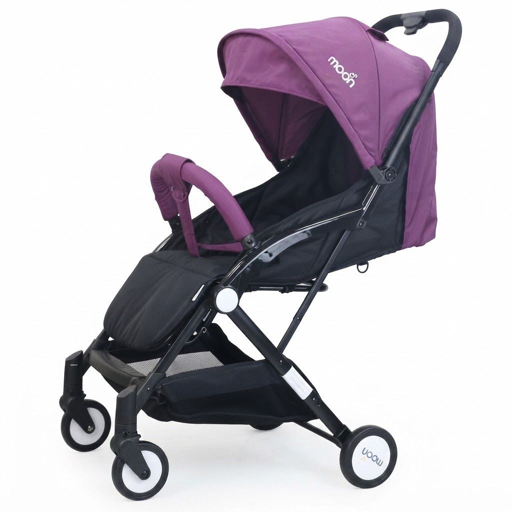 The Moon Brand TravelLite Compact Stroller - One-Hand Fold Cabin-Friendly Pram for Newborn, 18 kg, Birth to 3 Years, 5-Point Safety Belt | Purple