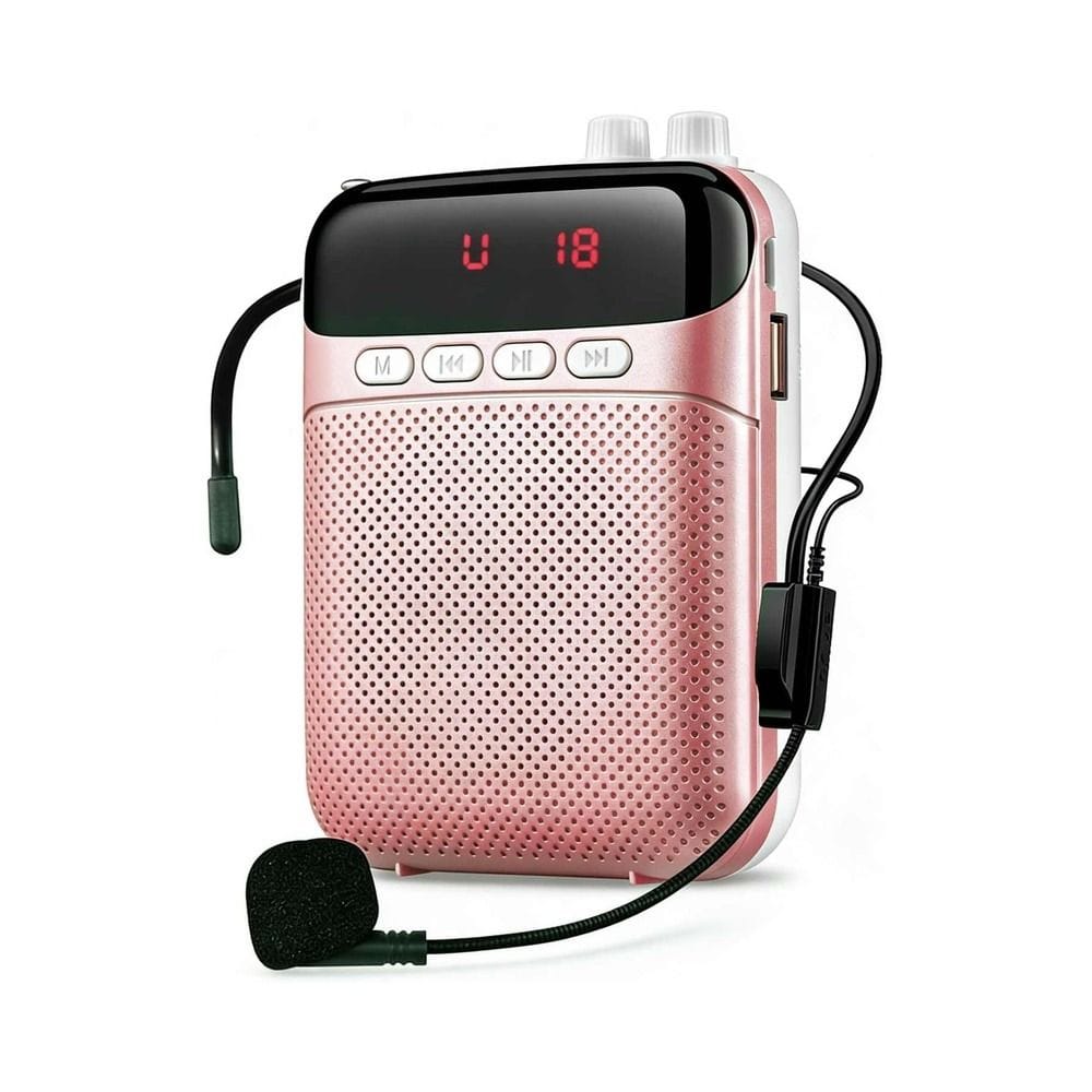 Portable Voice Amplifier with Bluetooth Rechargeable 2400mAh Waistband Megaphone Speaker & Wired Headset Mic, 10W Output, Up to 20H Playtime