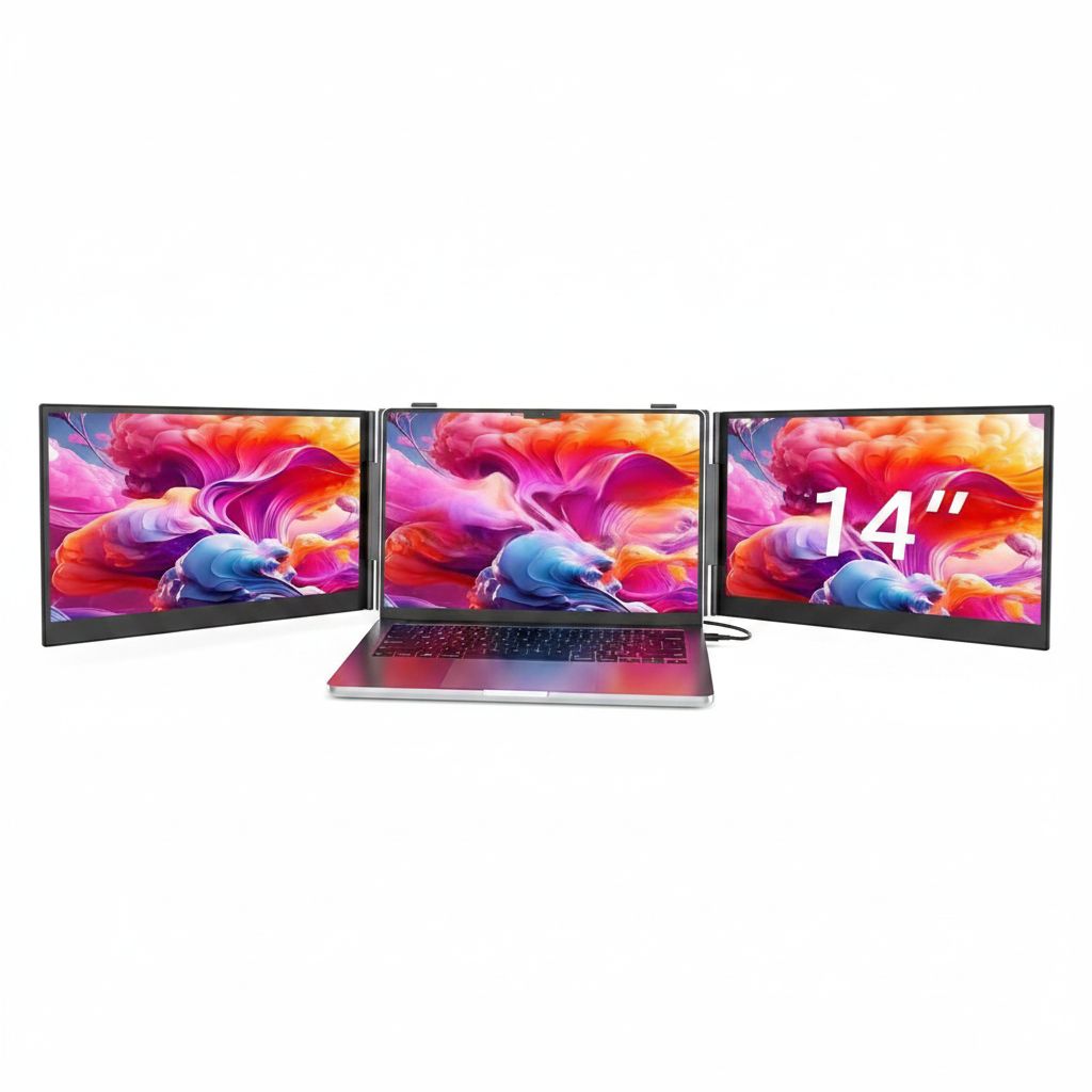 V2COM Portable Dual Monitor 14" Triple Laptop Screen Extender, 1080P FHD IPS, Lightweight 2.2lbs, USB-C & HDMI, Fits 13-17.3" Laptops - Black
