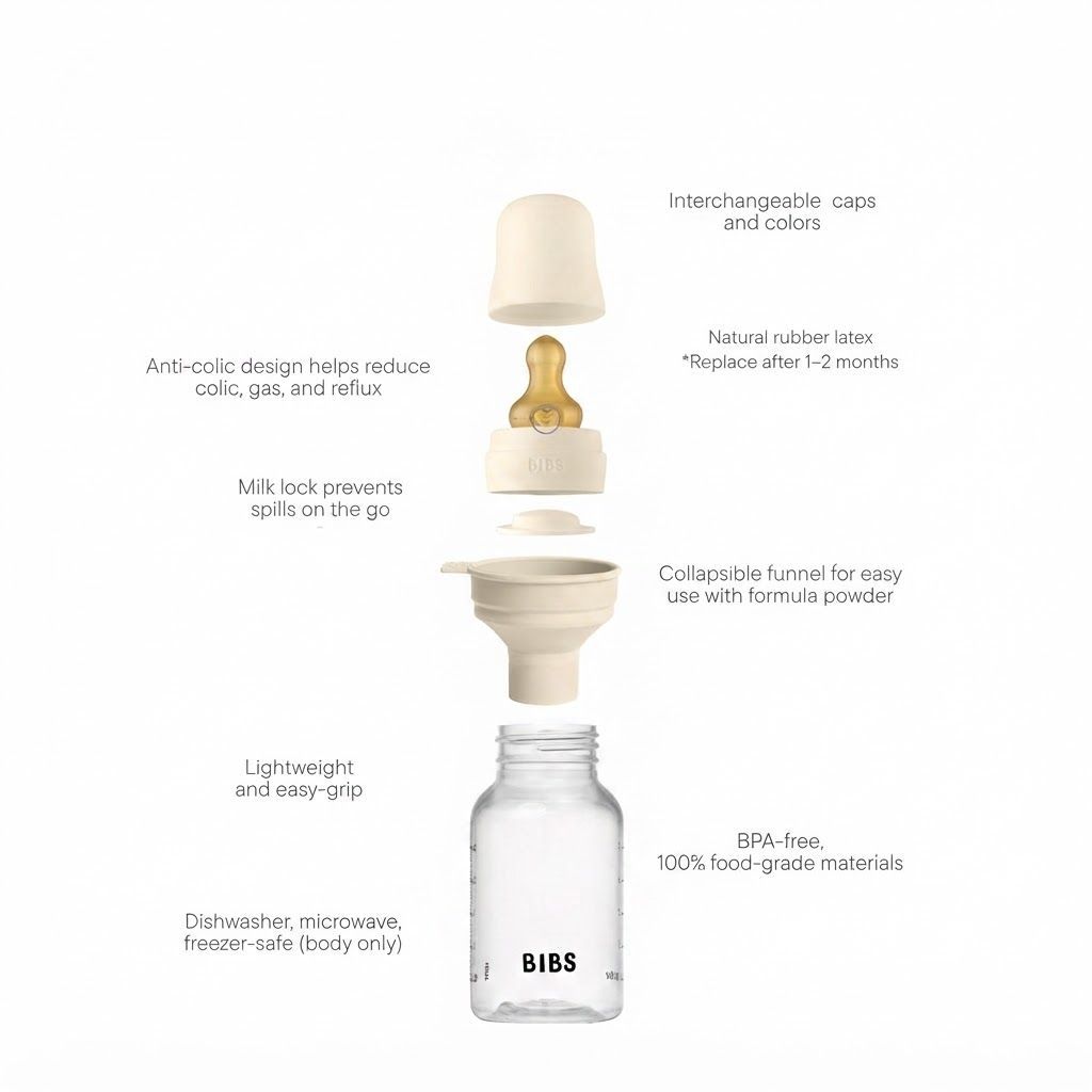 BIBS Slow-Flow Bottle With Latex Nipple 150ml, BPA-Free, Anti-Colic And Lightweight Design, Natural Comfort - Blush