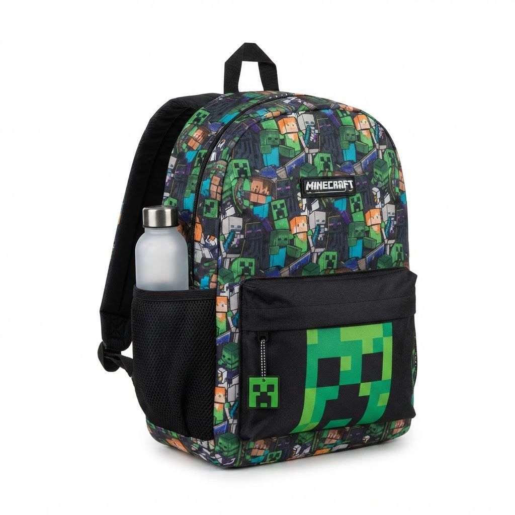 Minecraft Kids Backpack, Steve & Creeper Black School Rucksack for Boys & Girls, Official Gaming Backpack