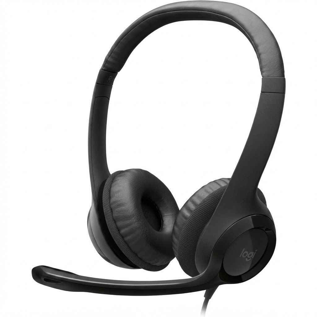 Logitech H390 Wired USB Headset with Noise-Cancelling Microphone - Stereo On-Ear Headphones |Black