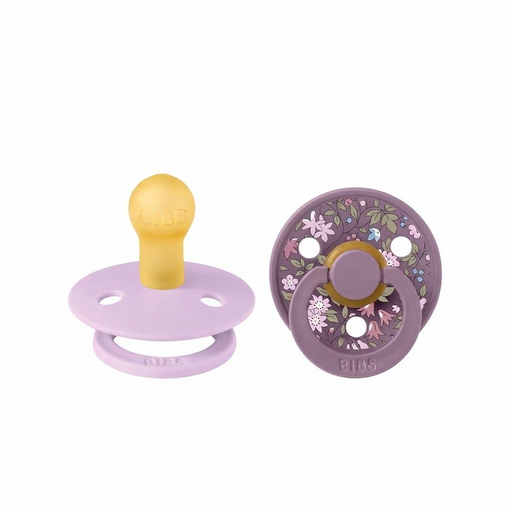 BIBS X Liberty Colour Chamomile Lawn Latex Round Pacifier Size 1 0+ Months 2 Pack, Skin Like Softness, Excellent Flexibility - Violet Sky Mix