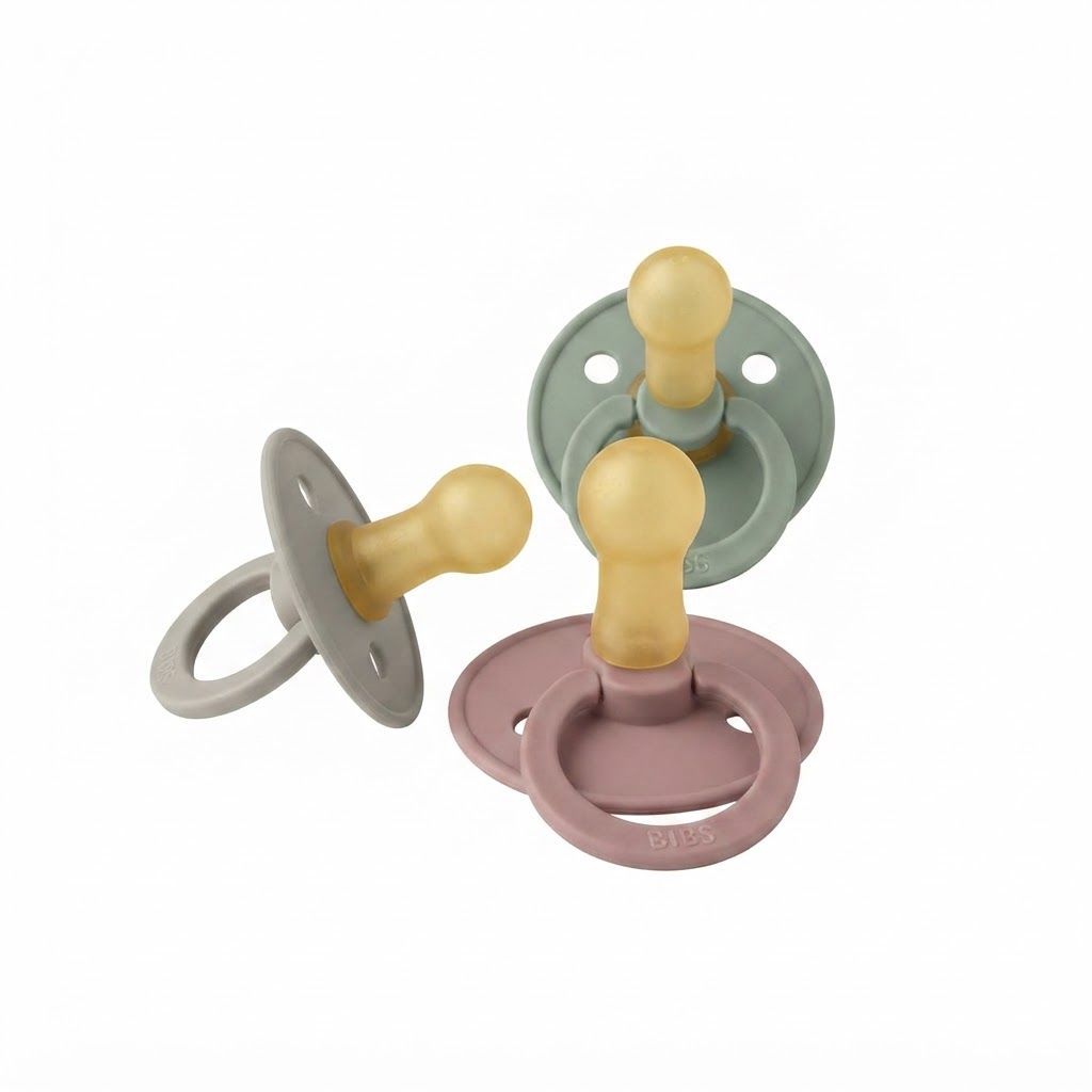BIBS Latex Colour Round Pacifier Size 2 6+ Months 2 Pack, Customized Comfort, Skin-Like Softness, Flexible And Durable - Ivory/Blush