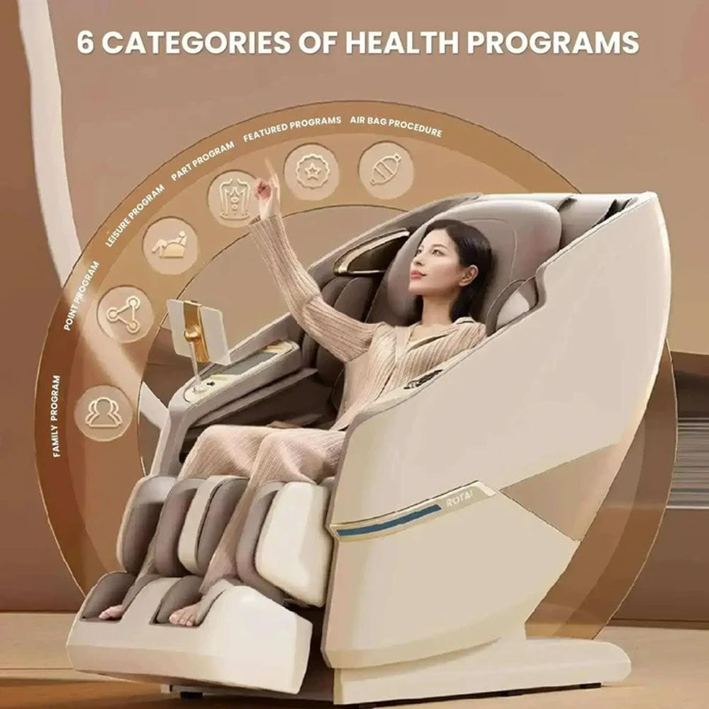 Rotai Royal Majestic Pro Massage Chair with AI Voice Control, 3D Dual Movement, 22 Auto Programs, Hot Compress, Foot Roller, Air Cooling - A68