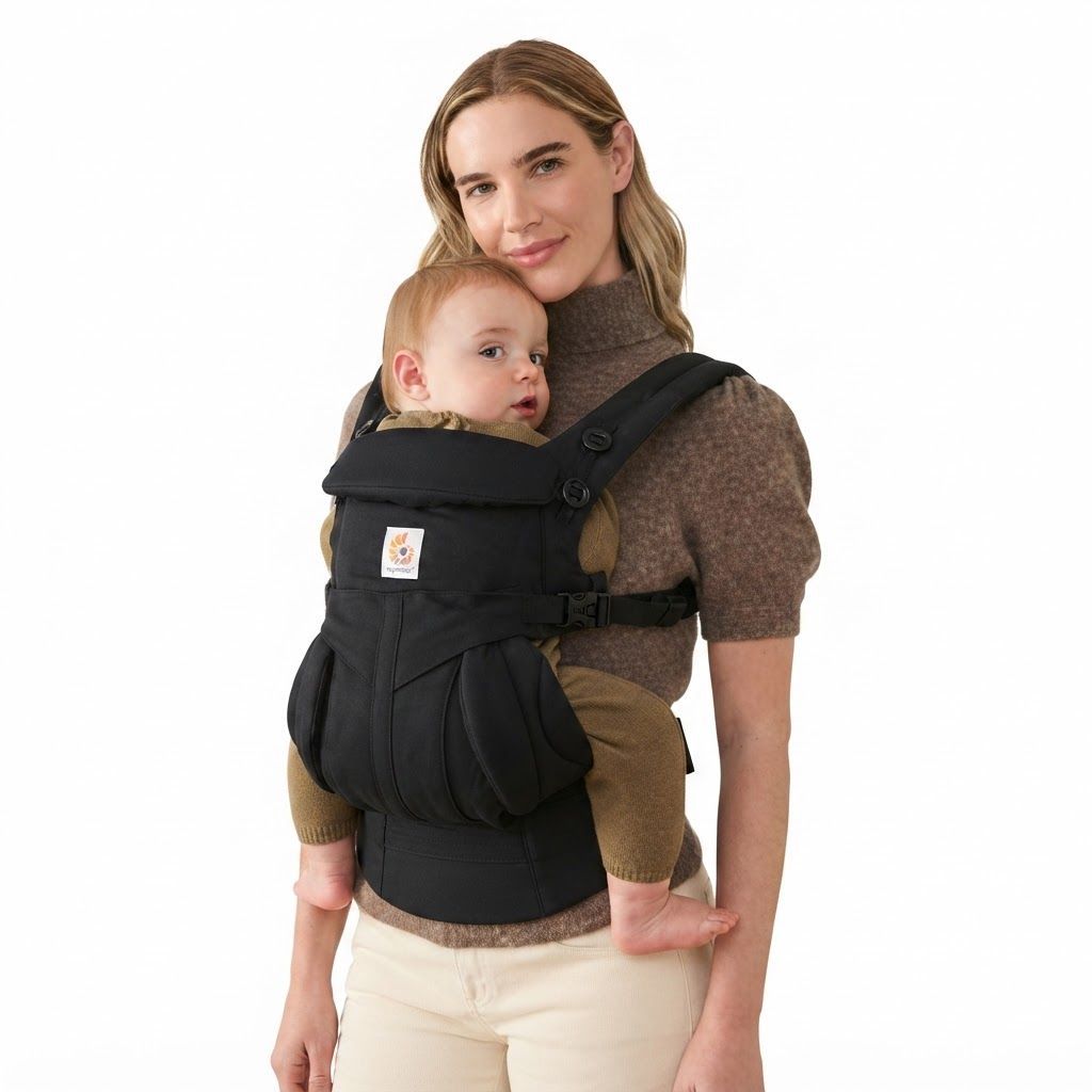 Ergobaby Omni Classic Baby Carrier, Multiple Ergonomic Carry Positions, 3-Way Adjustable Cushioned Head Support - Pure Black