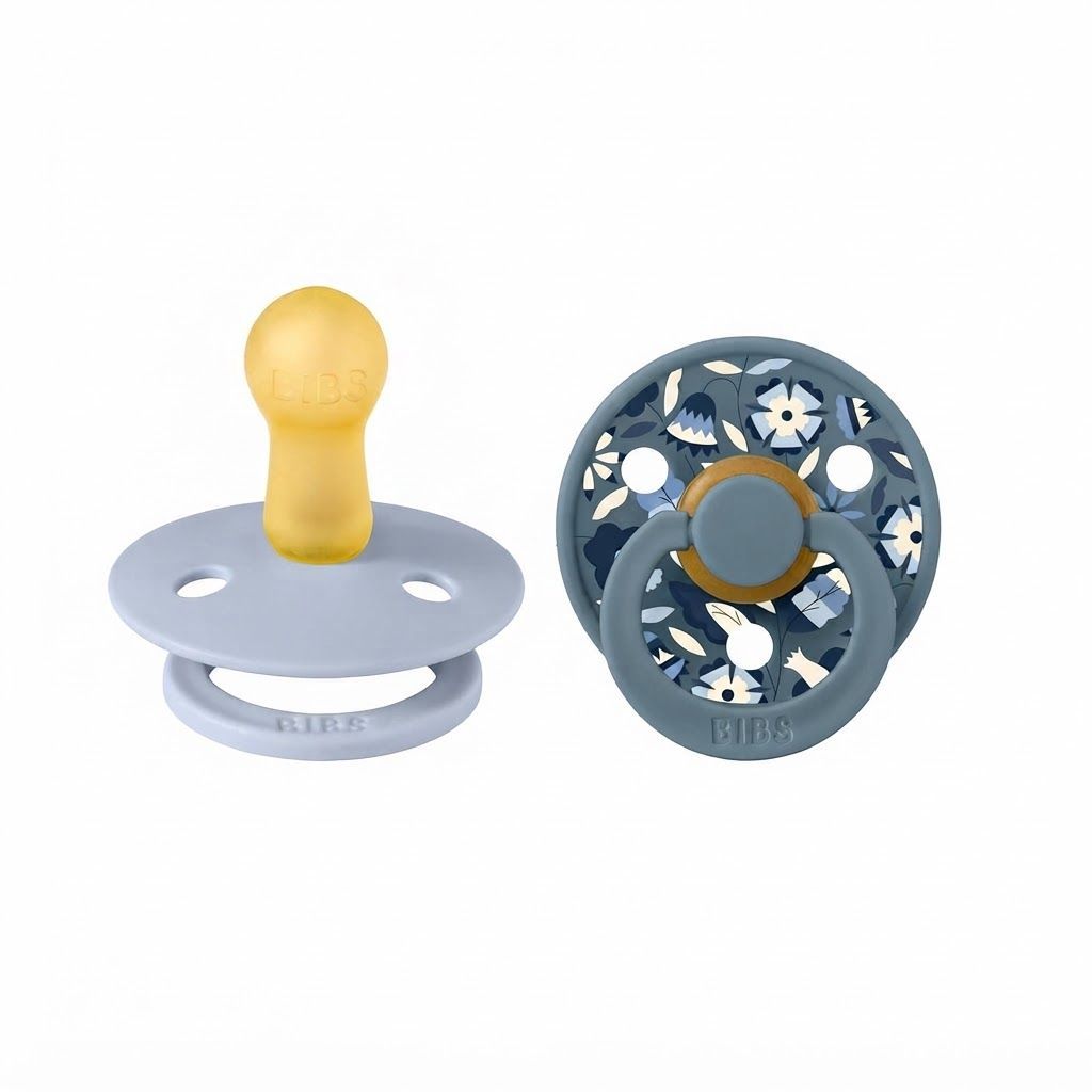 BIBS X Liberty Colour Bobo Latex Round Pacifier Size 2 6+ Months 2 Pack, Skin Like Softness, Excellent Flexibility - Dusty Blue Mix