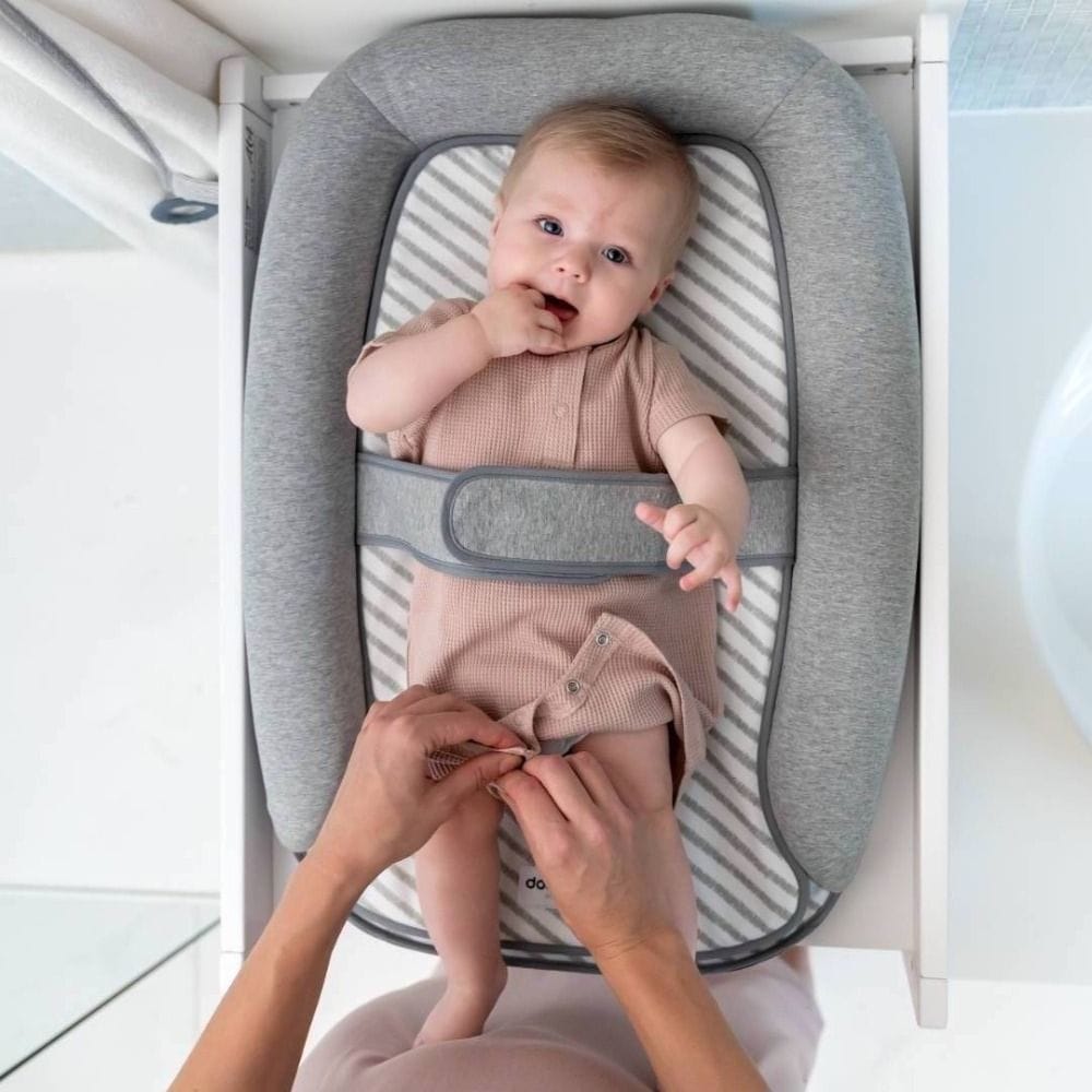 Doomoo Cosy Care Changing Mat, Cozy And Secure Changing Mat Design, Built-In Safety Belt For Added Protection, Soft Raised Side Edges - Granite