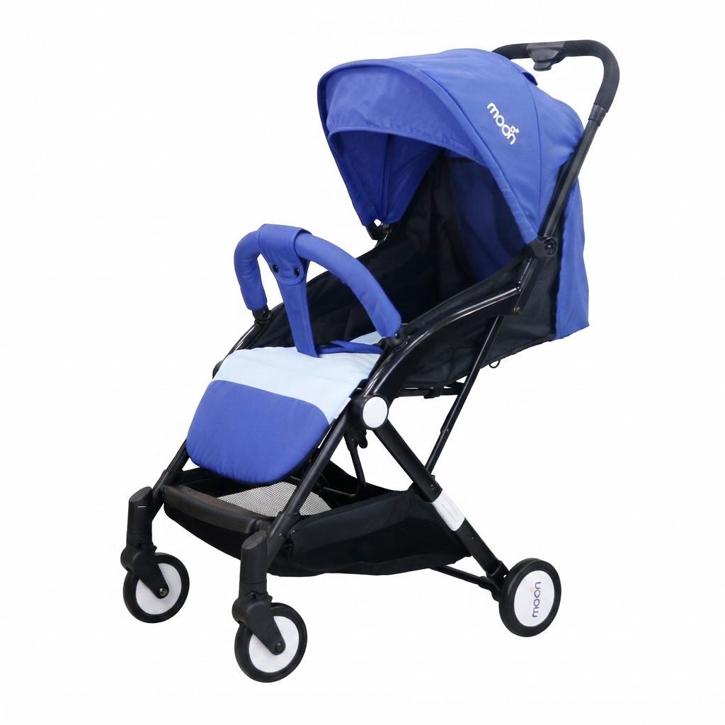 The Moon Brand TravelLite Compact Folding Stroller, Cabin Approved Travel Pram for Newborn, 0-18 kg, Birth to 3 Years,  5-Point Harness | Royal Blue