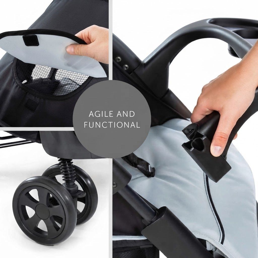 Hauck Shopper Neo 2 Lightweight Travel Stroller, Caviar Stone, 7.9kg Agile Pushchair, Compact One-Hand Fold | Silver