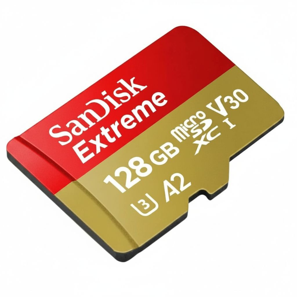 سانديسك إكستريم microSDXC UHS-I سعة 128 جيجابايت، فئة V30، بسرعة قراءة 190 ميجابايت/ثانية وكتابة 90 ميجابايت/ثانية لتصوير فيديو 4K، أحمر/ذهبي