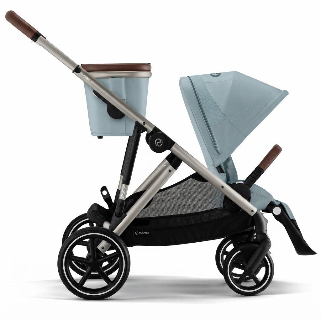 Cybex Gazelle S Convertible Double Stroller, Stormy Blue Fabric, Taupe Frame - Over 20 Configurations, Adapts from One Child to Two, Stylish and Practical Design