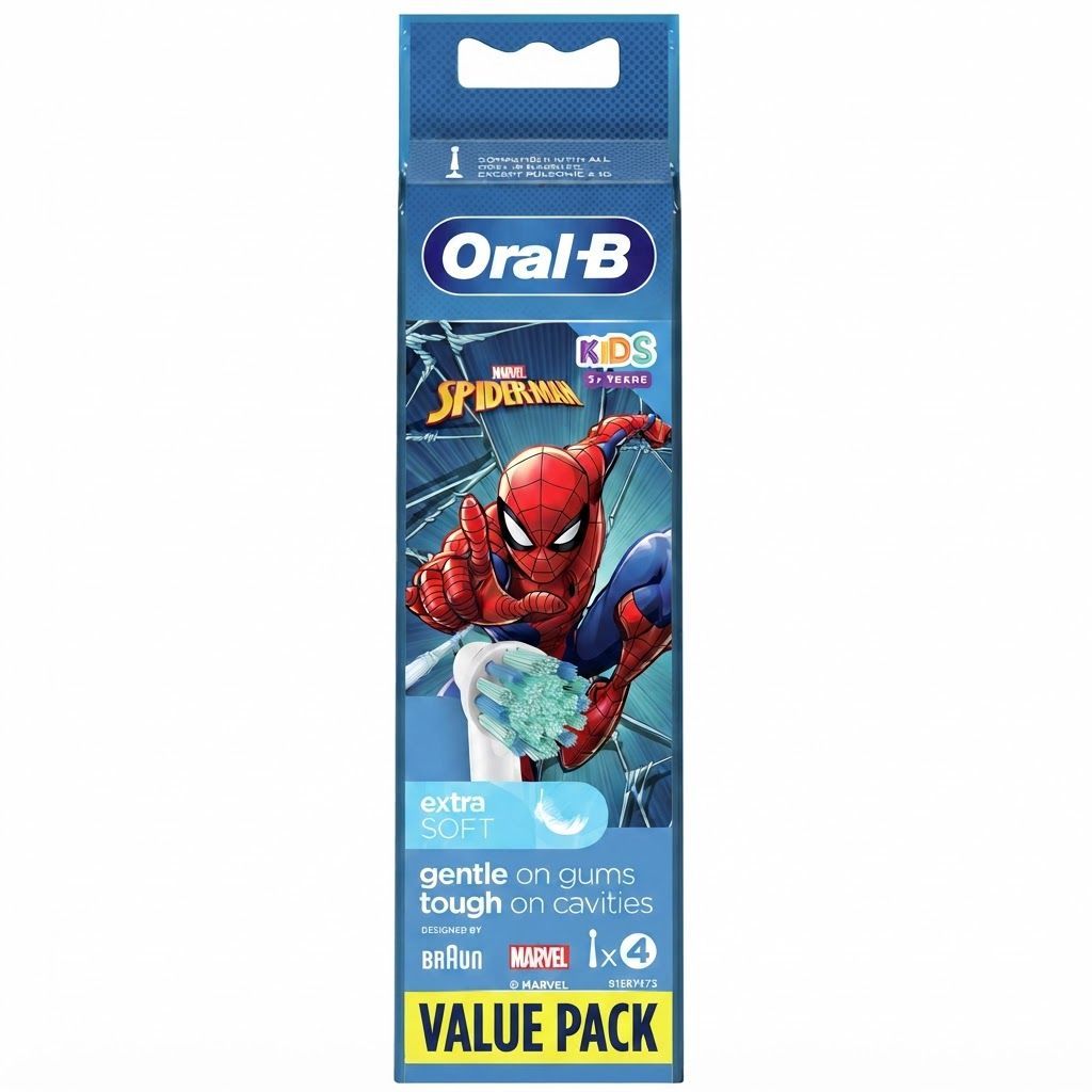 Oral-B Kids Spiderman Electric Toothbrush Replacement Heads, Soft Bristles for Children, 4-Pack
