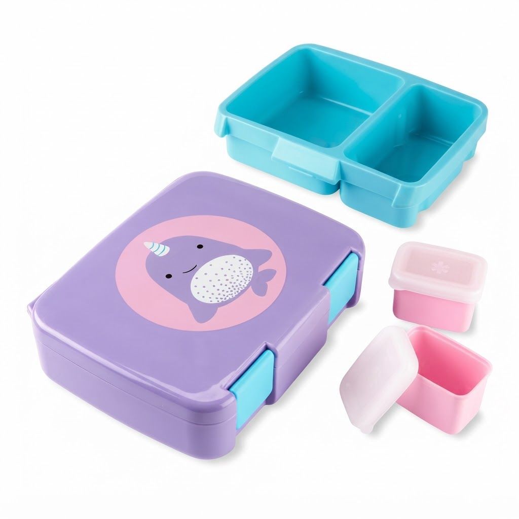 Skip Hop Zoo Bento Narwhal Lunch Box 3+ Years, Secure Seal Helps Prevent Messes, Flexible Carry Handle, Dishwasher-safe - Multicolour