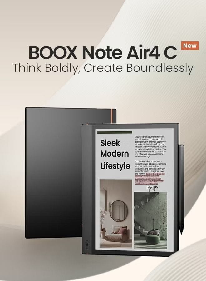 جهاز BOOX Note Air4 C اللوحي للقراءة الإلكترونية بشاشة 10.3 بوصة، شاشة Kaleido ثلاثية الألوان بتقنية الحبر الإلكتروني، نظام Android 13، ذاكرة 6 جيجابايت + 64 جيجابايت، معالج ثماني النواة، تقنية BSR