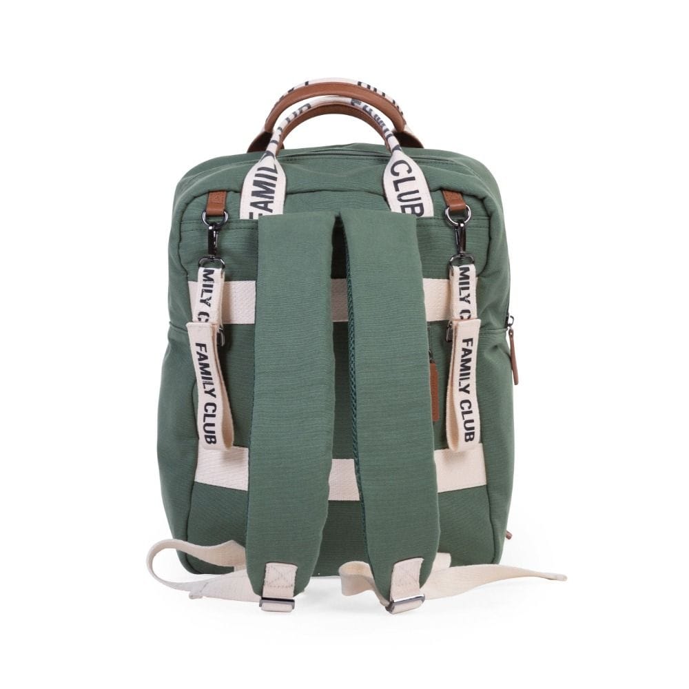 Childhome Signature Canvas Family Club Backpack, Multi-Pocket Diaper Bag, Water-Resistant Interior Pockets, Changing Mat Included - Green