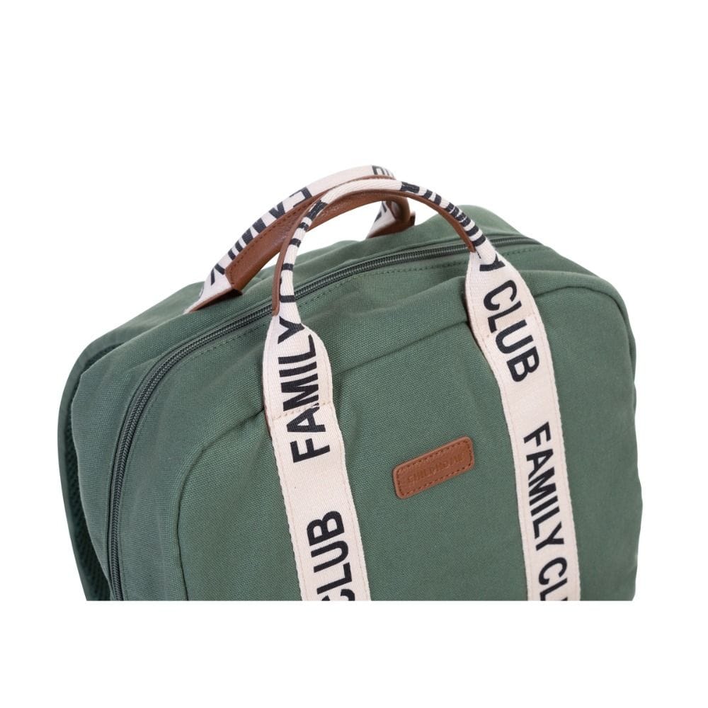 Childhome Signature Canvas Family Club Backpack, Multi-Pocket Diaper Bag, Water-Resistant Interior Pockets, Changing Mat Included - Green