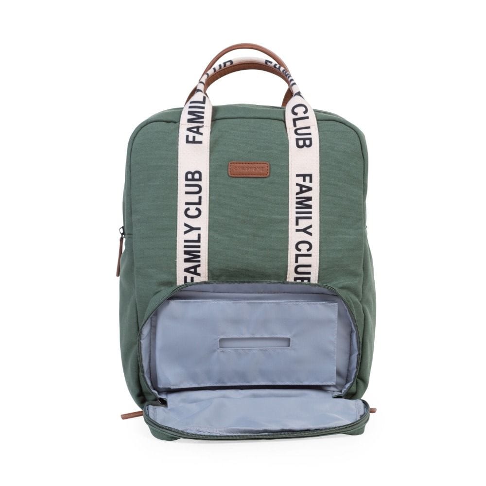 Childhome Signature Canvas Family Club Backpack, Multi-Pocket Diaper Bag, Water-Resistant Interior Pockets, Changing Mat Included - Green
