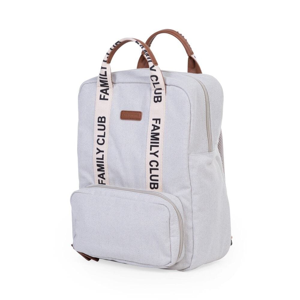 Childhome Signature Canvas Family Club Backpack, Multi-Pocket Diaper Bag, Water-Resistant Interior Pockets, Changing Mat Included - Off-White