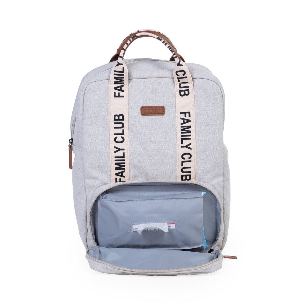 Childhome Signature Canvas Family Club Backpack, Multi-Pocket Diaper Bag, Water-Resistant Interior Pockets, Changing Mat Included - Off-White