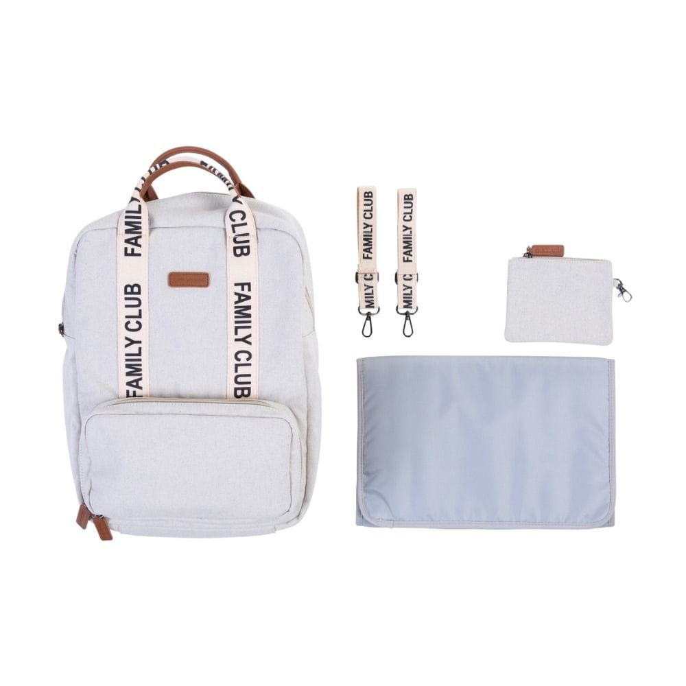 Childhome Signature Canvas Family Club Backpack, Multi-Pocket Diaper Bag, Water-Resistant Interior Pockets, Changing Mat Included - Off-White