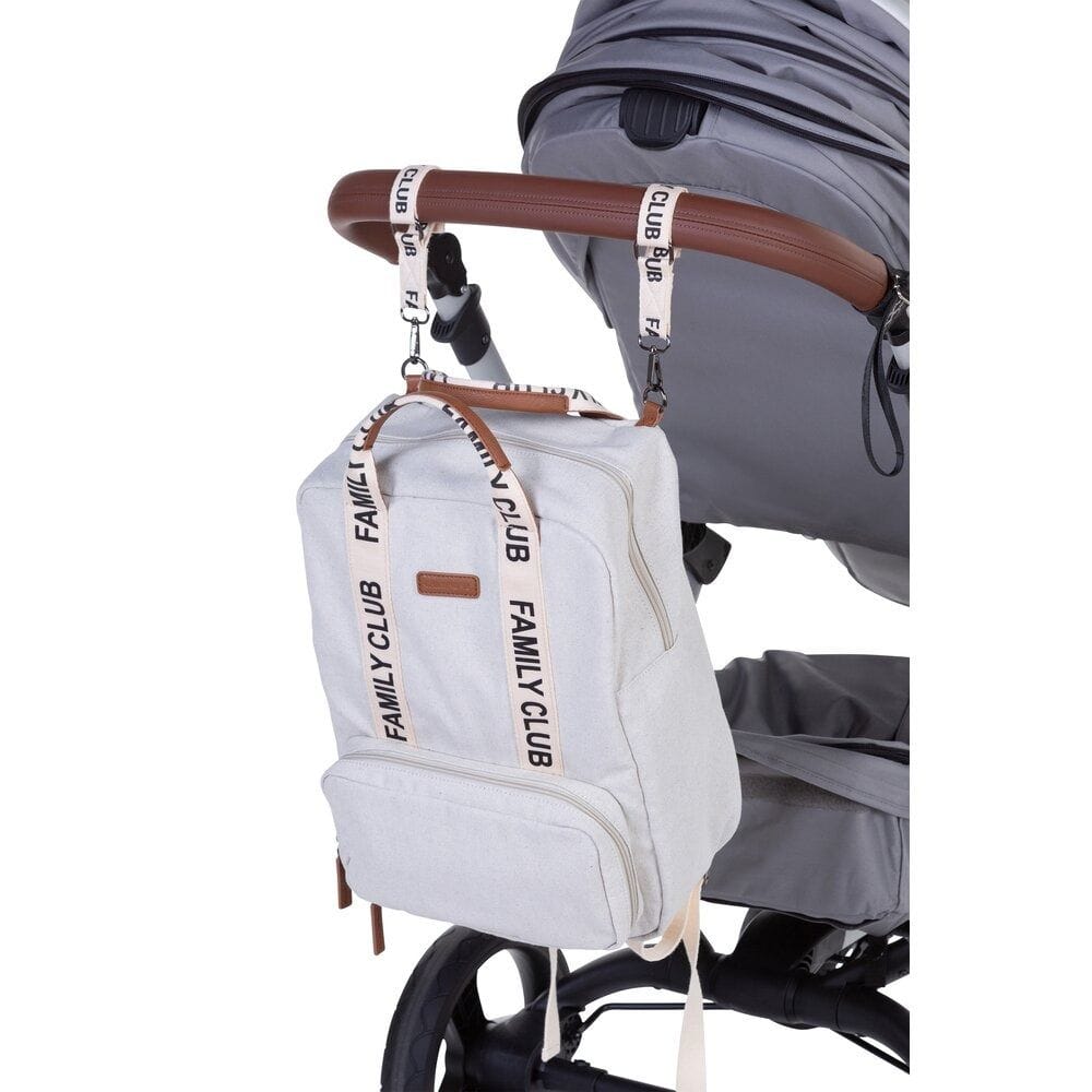 Childhome Signature Canvas Family Club Backpack, Multi-Pocket Diaper Bag, Water-Resistant Interior Pockets, Changing Mat Included - Off-White