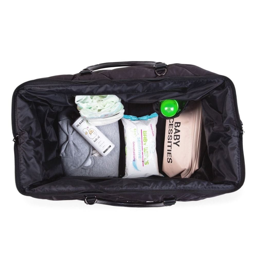 Childhome Big Mommy Bag, Multi-purpose, Full Of Accessories, Ultra Practical, Large Capacity, Easy To Clean - Puffered Black