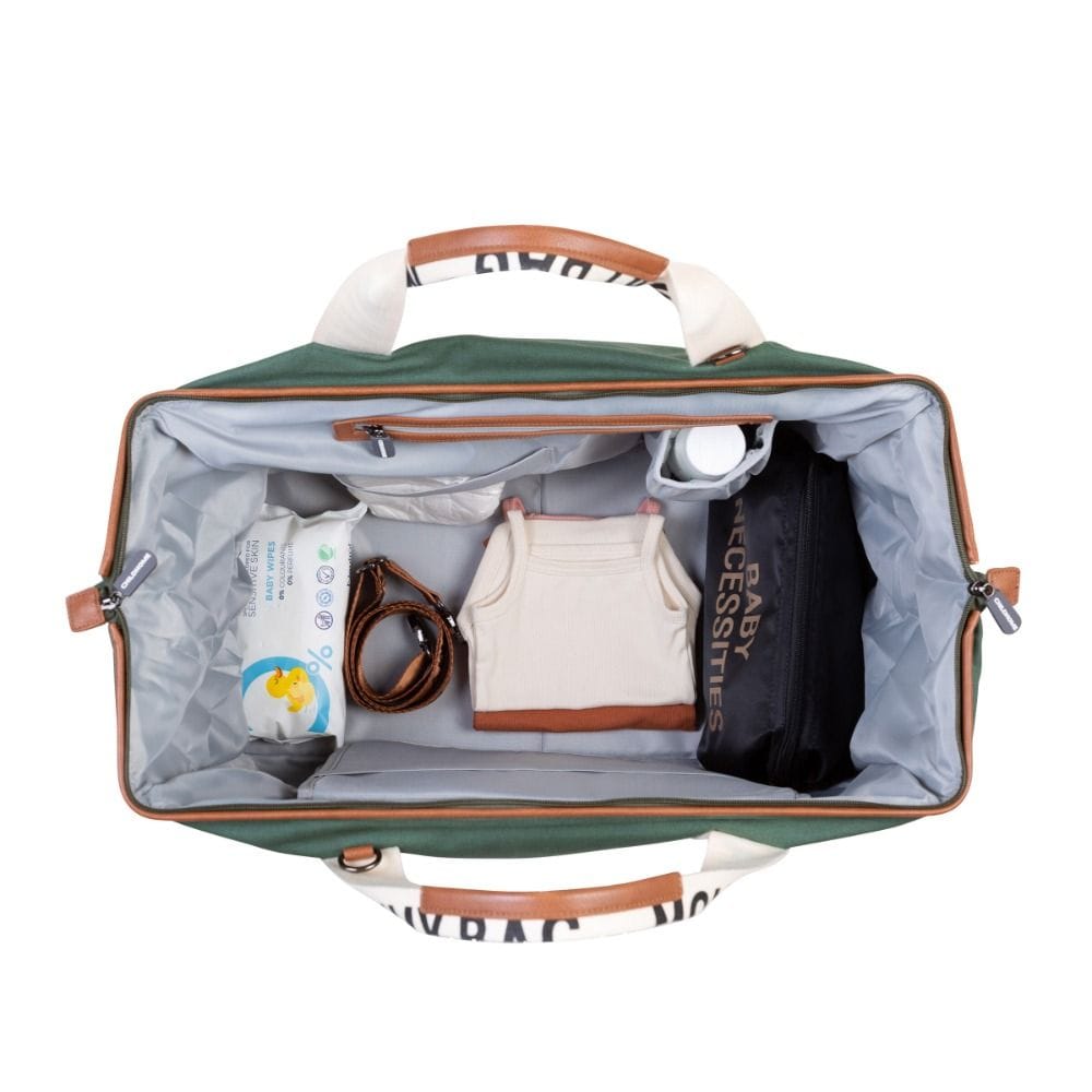 Childhome Signature Canvas Mommy Bag, Multi-purpose, Full Of Accessories, Ultra Practical, Large Capacity, Easy To Clean - Green