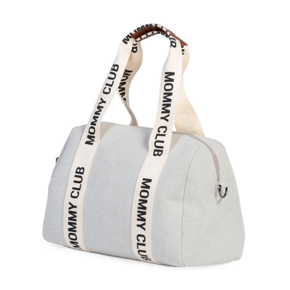 Childhome Signature Canvas Club Changing Mommy Bag, Spacious Interior, 3 Elastic Pouches And 1 Insulation Pouch, Stroller Hooks - Off-White