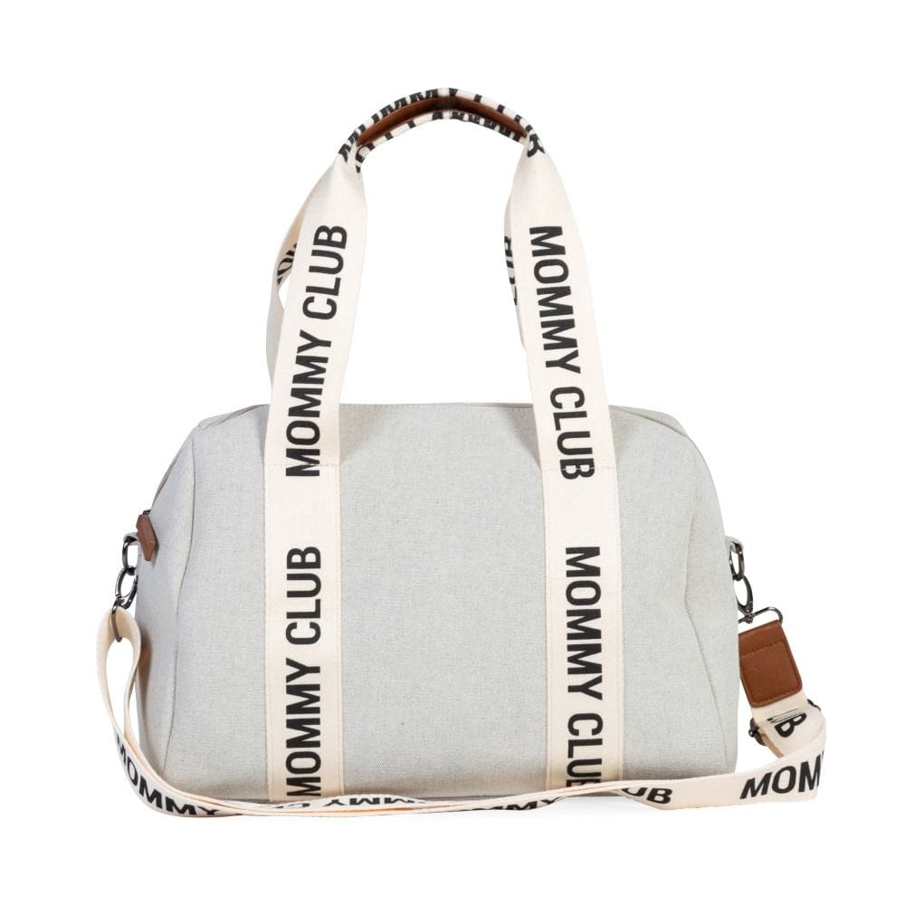 Childhome Signature Canvas Club Changing Mommy Bag, Spacious Interior, 3 Elastic Pouches And 1 Insulation Pouch, Stroller Hooks - Off-White