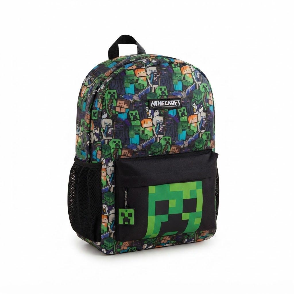 Minecraft Kids Backpack, Steve & Creeper Black School Rucksack for Boys & Girls, Official Gaming Backpack