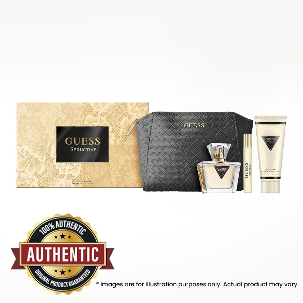 Guess Seductive 4Pc Women Gift Set – 75ML EDT, 15ML Travel Spray, 100ML Body Lotion & Pouch Fruity Floral Fragrance | 85715330239