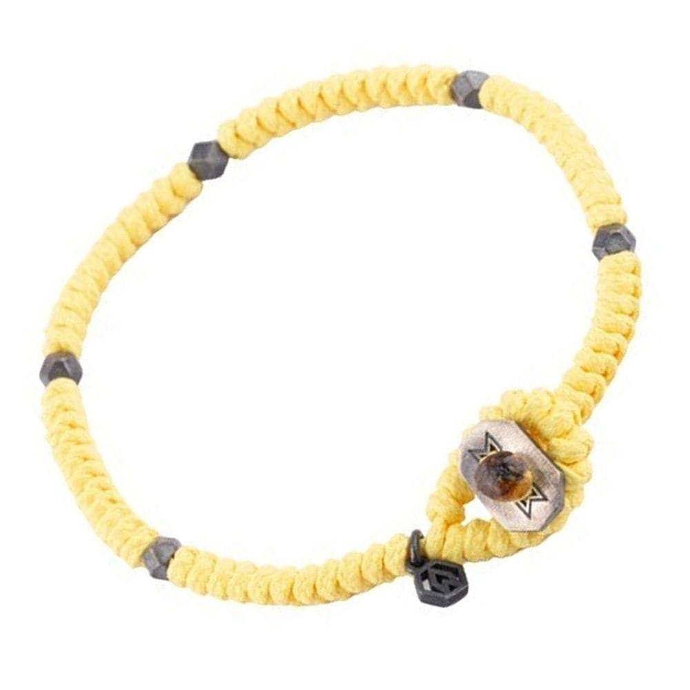 Atolyewolf Snake Knot Bracelet, Yellow Waxed Cord Design, Oxide Plated 925 Sterling Silver Octaballs, Button Closure & Logo