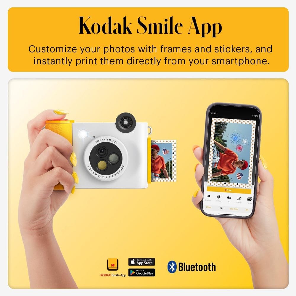 Kodak Smile+ Instant Print Digital Camera, 10MP Camera, 2x3-Inch ZINK Photo Printing, Bluetooth Connectivity & LCD Viewfinder | White - 843812173049