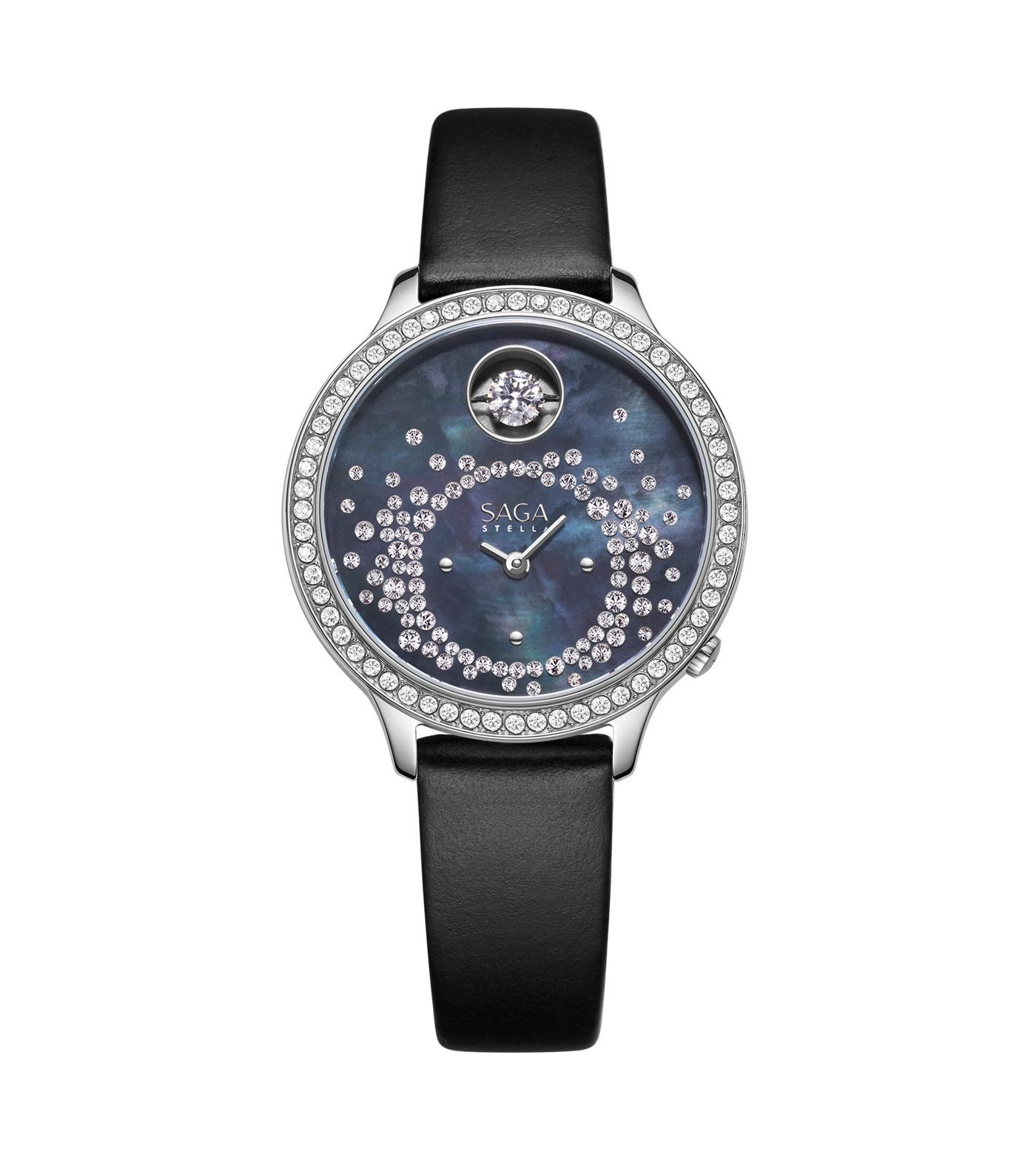 Saga Women Watch, 34mm Stainless Steel Case, Swiss Ronda R751 Quartz Movement, Genuine Leather Strap, Elegant Analog Wristwatch
