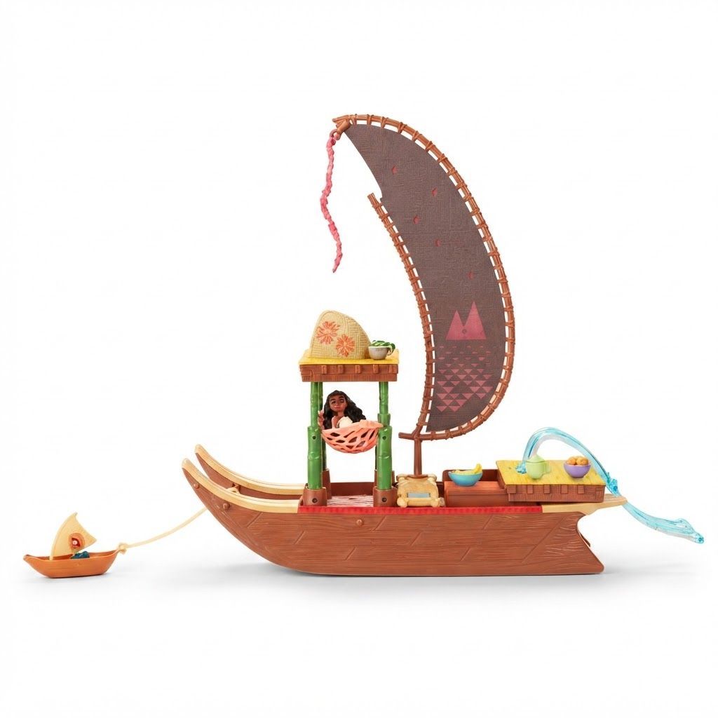Disney Moana 2 Adventure Canoe Playset by Mattel, Posable Moana Small Doll, Heihei Figure & Tropical Accessories