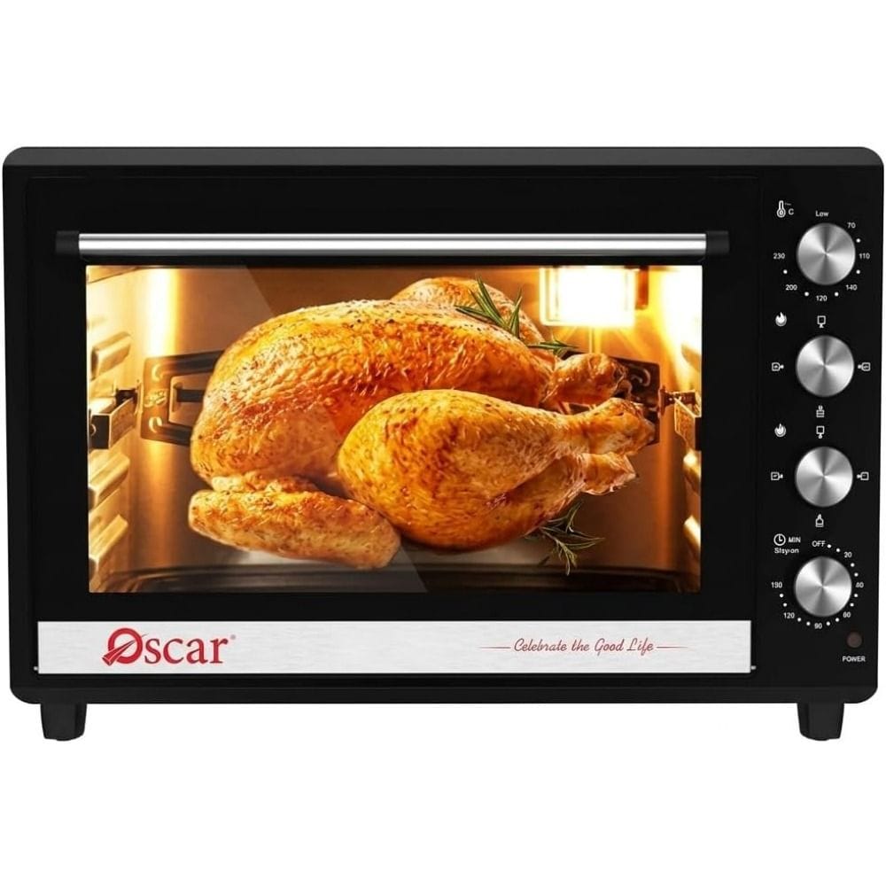 Oscar 120L Electric Oven, 2700W, Rotisserie & Convection, Double Glass Door, 230°C Temperature Control | Black - OEO120L