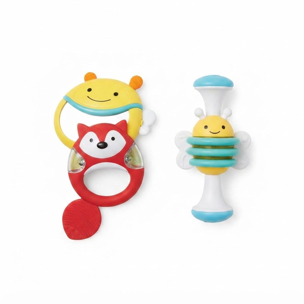Skip Hop Explore And More Musical Instrument Set 6+ Monthss 3 Pieces, Easy-Grip Design For Little Hands, Bee Clacker With Flexible Wings - Multicolour