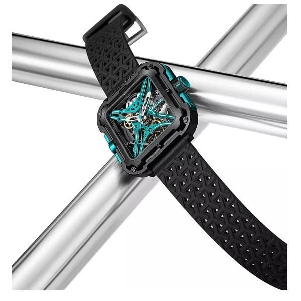 CIGA Design X Series Gorilla Skeleton Automatic Watch, Square Stainless Steel Case, Transparent Skeleton Dial, Sapphire Crystal, Silicone Strap, 30M Water Resistant