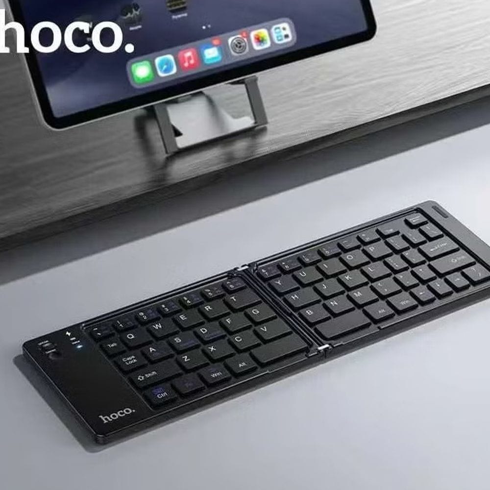 HOCO D181 Foldable Wireless Bluetooth Keyboard, Portable Compact Keyboard for Tablets, Smartphones & Laptops - Black