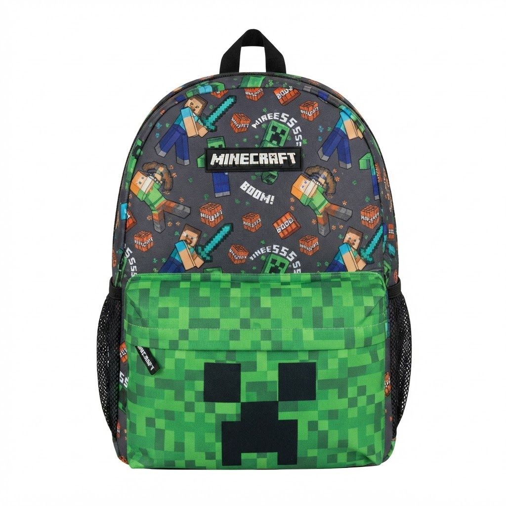 Minecraft School Backpack for Boys & Girls, Official Creeper Large Multi-Compartment Rucksack for Kids